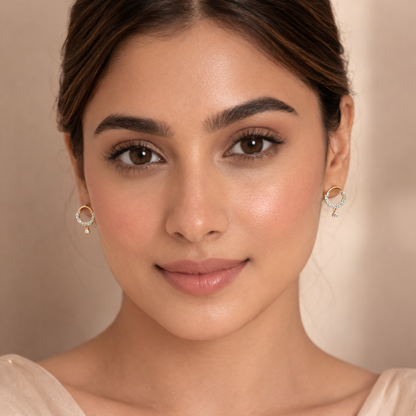 Hana Crystal Circle Drop Stud Earrings – Anti-Tarnish Gold