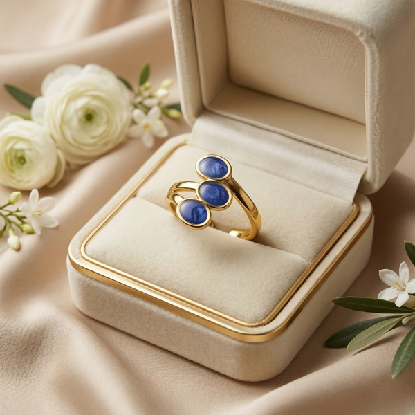 Azure Trio Stone Ring – Anti Tarnish Gold Adjustable