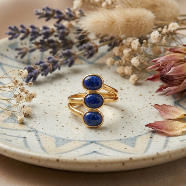 Azure Trio Stone Ring – Anti Tarnish Gold Adjustable