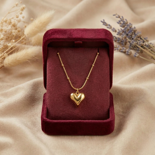 Puffy Heart Pendant Necklace – Anti-Tarnish Gold