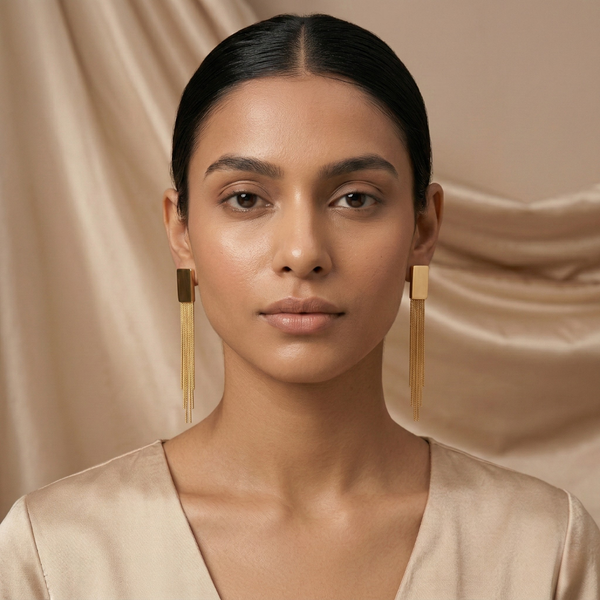 Golden Edge Chain Drops Long Tassel Earrings – Anti-Tarnish Gold