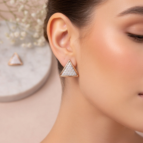 Tria Crystal Triangle Stud Earrings – Anti-Tarnish Rose Gold