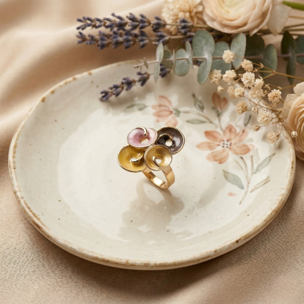 Petra Four Petal Multicolour Enamel Ring – Anti-Tarnish Gold