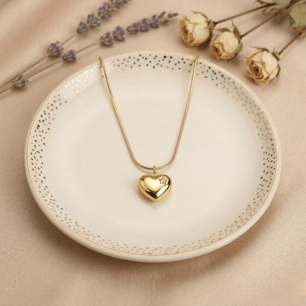 Sol Puffy Heart Necklace – Anti-Tarnish Gold