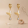 Golden Butterfly Drop Hoop Earrings for Women – Anti-Tarnish Gold