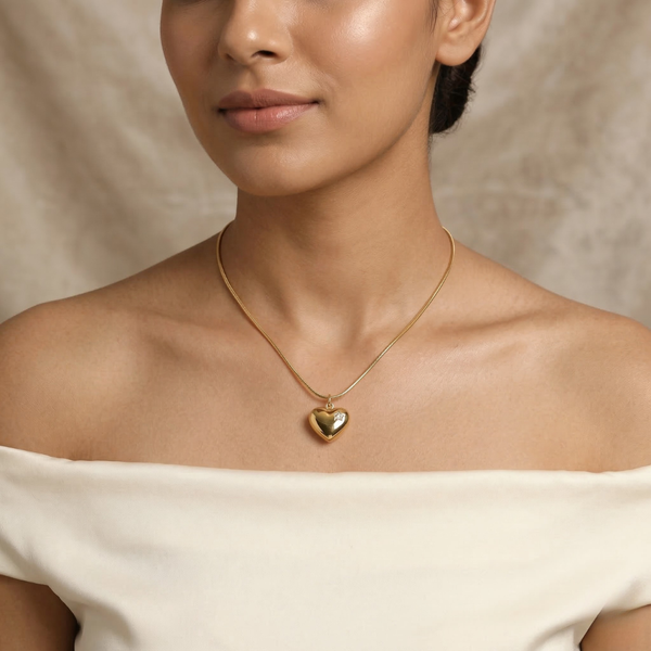 Sol Puffy Heart Necklace – Anti-Tarnish Gold
