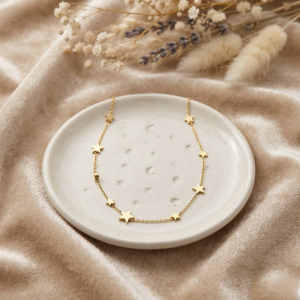 Star and Crystal Station Necklace – Anti-Tarnish Gold