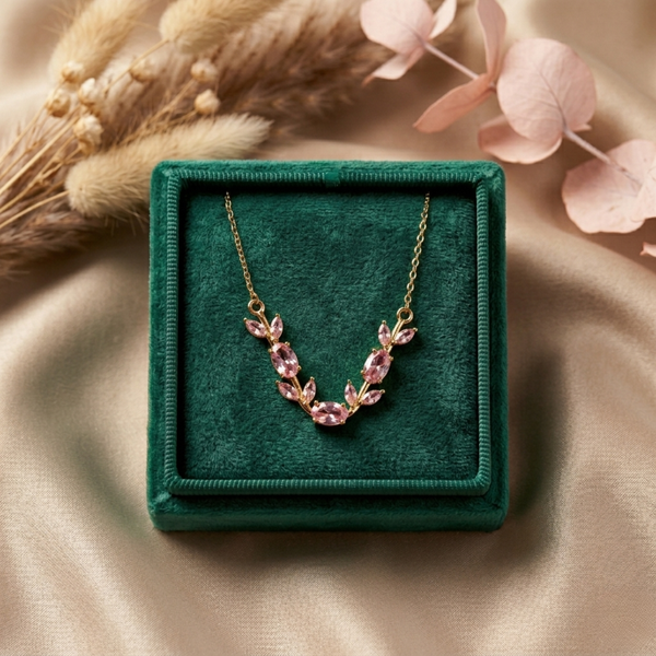Roselle Tulip Necklace – Pink Crystal Gold Tone Anti Tarnish Necklace