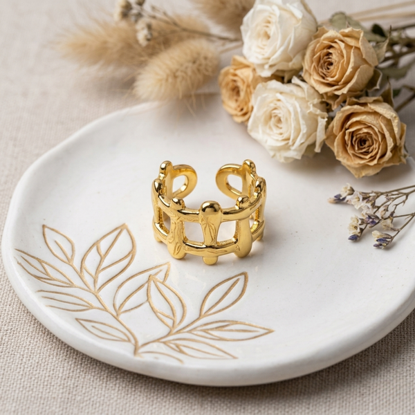 Link Crown Ring – Gold Tone Anti Tarnish Adjustable Ring