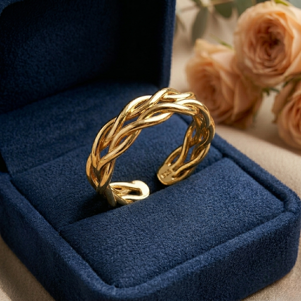 Braided Chain Ring – Gold Tone Anti Tarnish Adjustable Ring