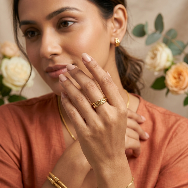Braided Chain Ring – Gold Tone Anti Tarnish Adjustable Ring