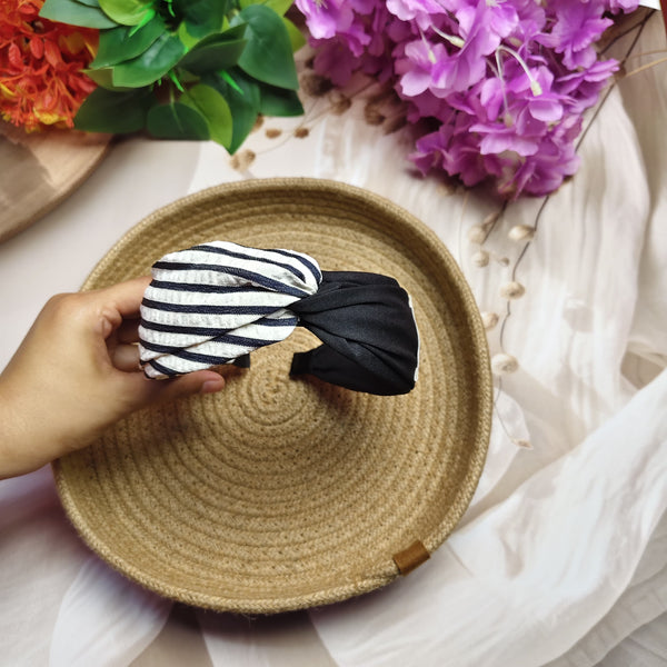 Dual Tone Knot Hairband – Black & Stripe Twist