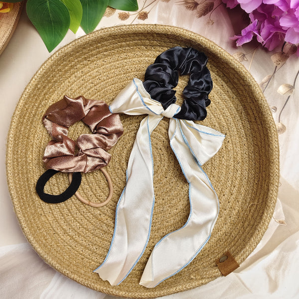 Bow Ribbon Scrunchie Combo Set – Pack of 4