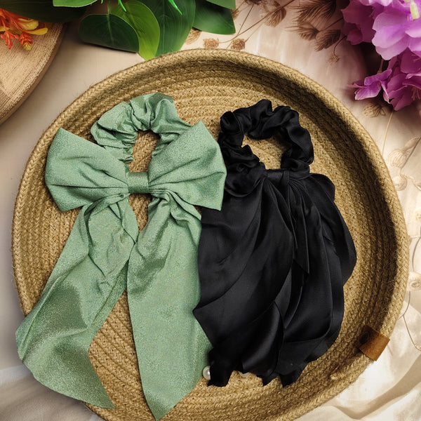 Elegant Bow Scrunchies Combo Set (Pack of 2) – Satin Finish Hair Ties