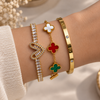 Crystal Heart, Clover Charm & Classic Bangle Stack – 3 Piece Anti Tarnish Set