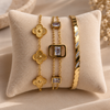 Clover, Crystal & Twist Link Bracelet Stack – 3 Piece Anti Tarnish Set